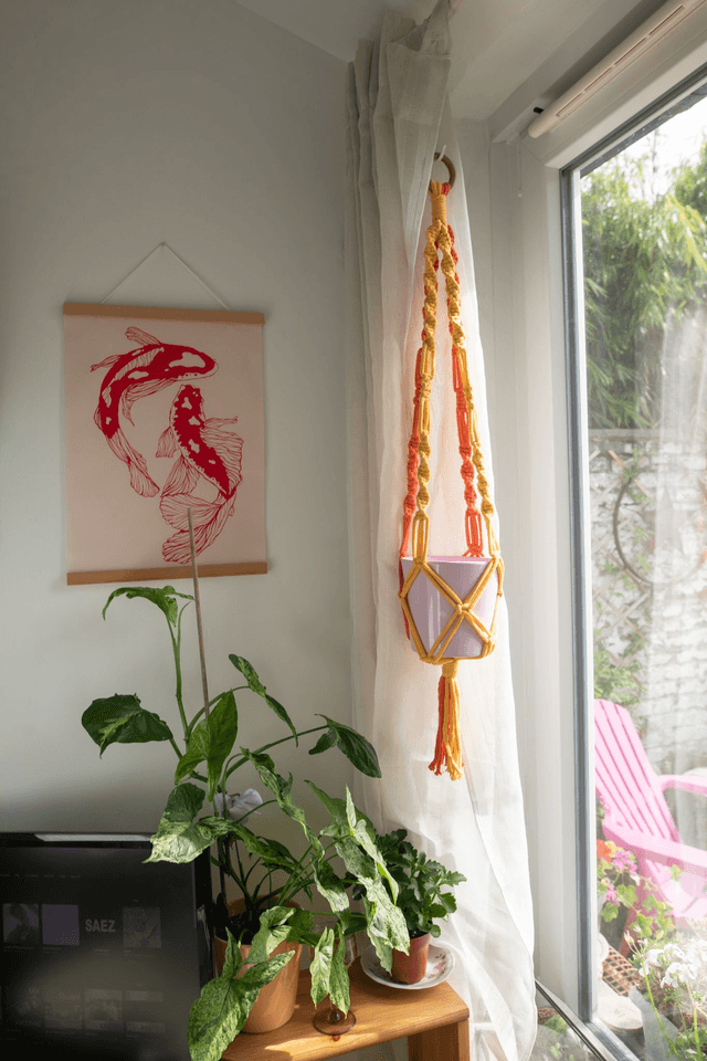 Plant Hugger 🌞 Suspension en macramé jaune & orange